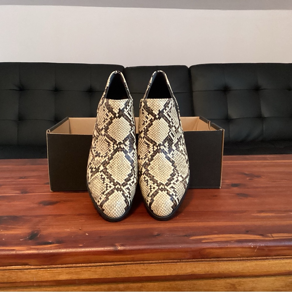 Vionic Snake-Print Ankle Booties in Cream and Black